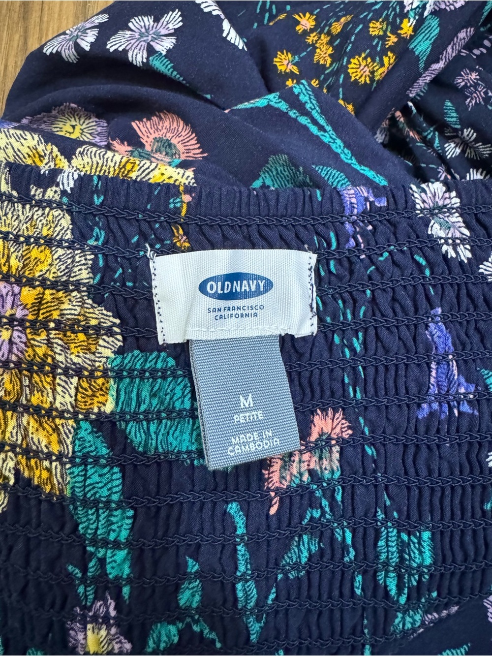 Old Navy Navy Floral Smocked Sundress with Teal and Yellow Accents - Picture 3 of 3